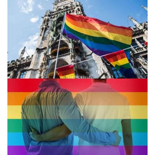 100PCS Rainbow Flags Lesbian Gay Parade Banners LGBT Pride Flag Polyester Colorful Rainbow Flag for Decoration 3x5FT 90x150cm