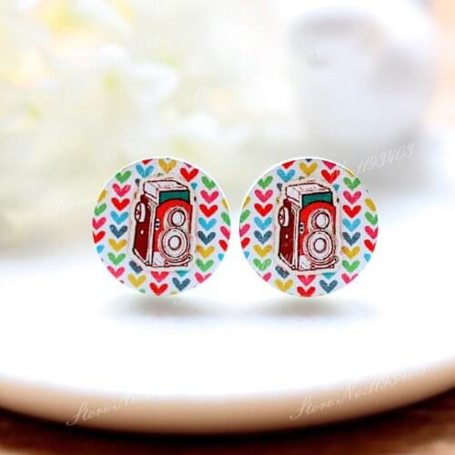 16mm Camera Round High Quality Photo Wood Laser Cut Cabochon to make Rings, Earrings, Bobby pin,Necklaces, Bracelets-(WEH-38)