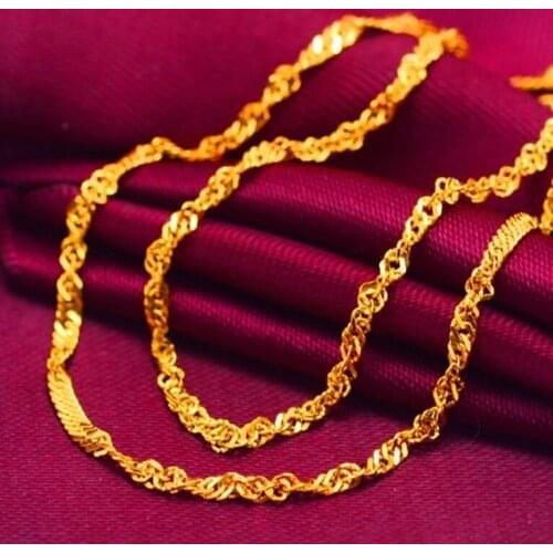 17.9" 999 Solid 24K Yellow Gold Chain Necklace/ Wedding Chain Necklace/ 3g