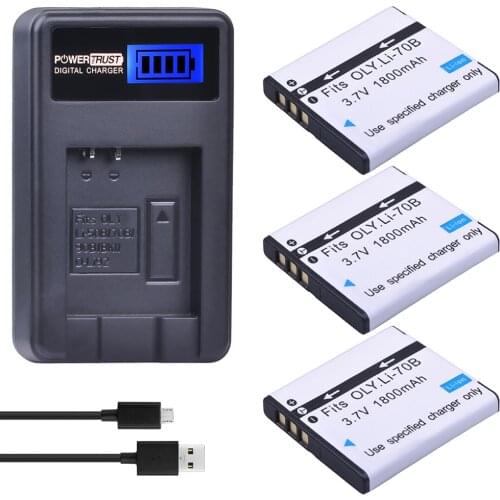 3Pcs LI-70B Li-70B Li 70B Batteries and LCD USB Charger for Olympus VG110 VG120 VG-160 X-940 D-715 FE-4020 FE-4040 VG-140 VR-130