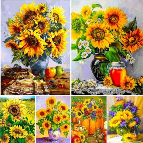 5D DIY Diamond Painting Kits Sunflower Full Round With AB Drill Embroidery Mosaic Flower Picture of Rhinestones Home Decor Gift