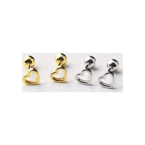 925 Sterling Silver Earring Hollow Love Heart Shape Sweet Screw Stud Ear Sweet Cute Ear Bone Nail Female Girl Silver Ear Jewelr