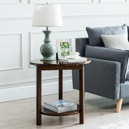 American Small Round Table, Simple Small Coffee Table, Creative Small Side Table Corner, Nordic Round Side, All Solid Wood Sofa