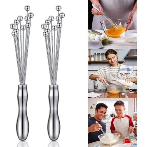 AO44 2 Pieces Stainless Steel Ball Whisk, Egg Beater Manual Mixer Whisk for Sauces Cream Cooking Blender