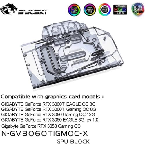 Bykski Water Block Use for GIGABYTE GeForce RTX3060Ti VISION/ EAGLE/GAMING OC 8G GPU Card/ Full Cover Copper Radiator/ RGB Light