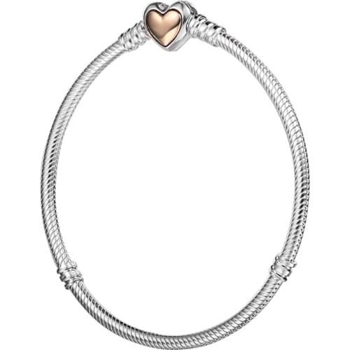 CKK Domed Golden Heart Bracelet For Women Pulseira Feminina Masculina Pulseras Mujer Sterling Silver 925 Jewelry