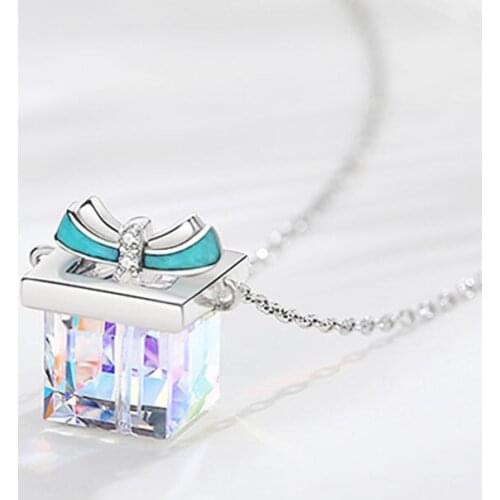ModaOne Bling Crystal Sugar Cube Silver Color Clavicle Chain Necklace For Women Girls Luxury Simple Fashion Sweater Jewelry