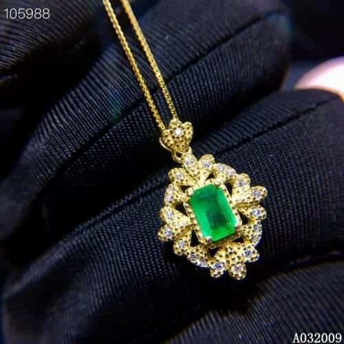 KJJEAXCMY fine jewelry 925 Sterling Silver inlaid natural emerald lovely girl new Pendant Necklace support test