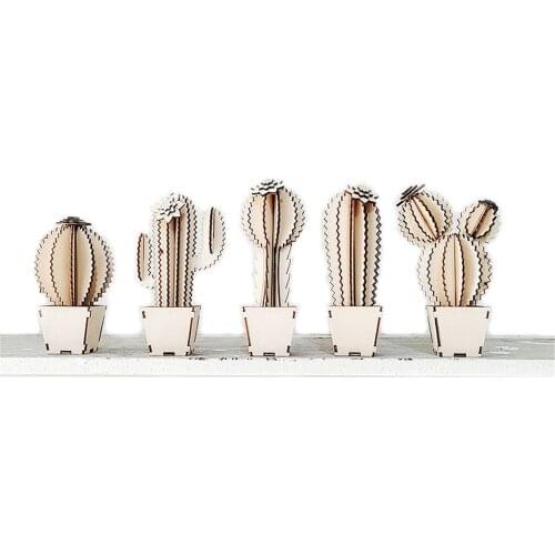 Creative Wood Cactus Ornaments Laser Engraving DIY Fun Assembly Party Decor Home Decoration Accessories