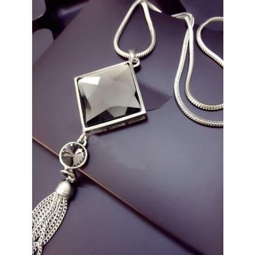 2 color Fashion long section sweater chain necklace Fine jewelry Crystals From Austrian female clothes hanging jewelry