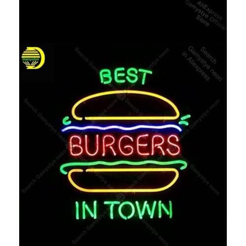 NEON SIGN For Best Burger In Town display Neon lamps Real GLASS budweiser neon sign Recreation Room Pub Bar Signs Tube Neon Shop