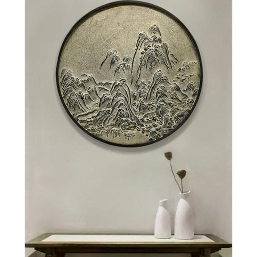 New Chinese style tea room porch landscape jiangshan hanging Resin wall hanging room decoration accessories pink room decor