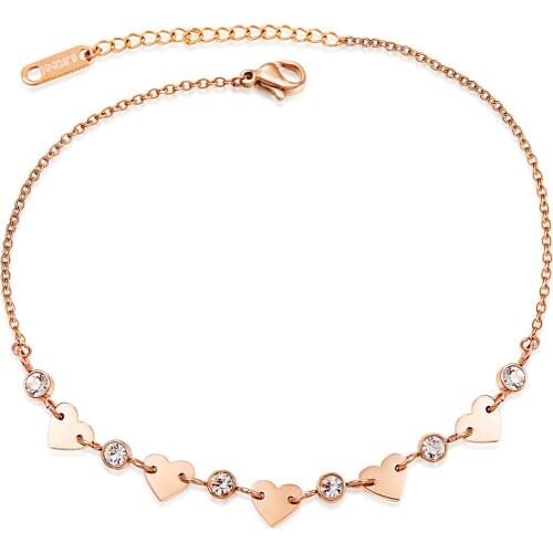 FAMI Korean version of stainless steel Anklets love heart plated rose gold with diamonds Anklet all-match fashionable new small