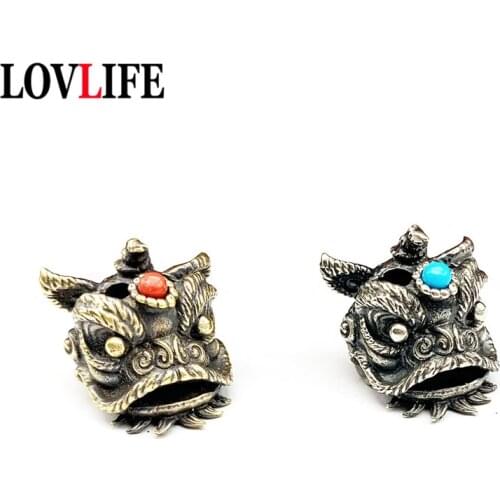 Original Chinese Lion Dance Knife Handle Pendant for Keychain EDC Handmade Brass Keyrings Pendants DIY Umbrella Rope Accessories