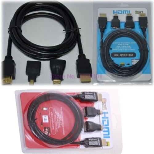 By DHL or EMS 200 pieces 1.5M HD 3 In 1 HDMI TO Mini HDMI Micro HDMI Cable V1.4 Gold-plating Adapter for Philips Xbox X360 HDTV