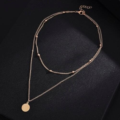 2020 New Fashion Trend Metal Texture Geometric Shape Retro Gold Coin Shape Necklace Street Simple Style Womens Jewelry