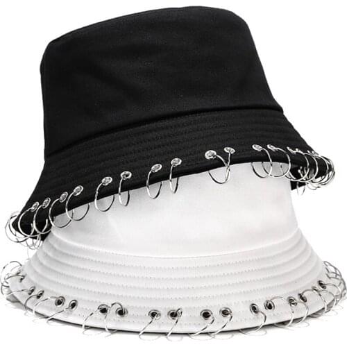 Solid Color Bucket Hat Iron Ring Fishing Cap Fisherman Folding Outdoor Hunting Cool Unisex Spring Summer Fashion Cotton Sun Hat