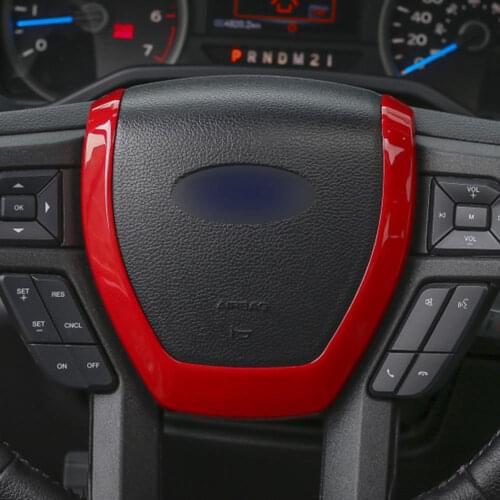 Car Steering Wheel Panel Moulding Cover Trim Decoration Red/Silver For Ford F150 2015-2017