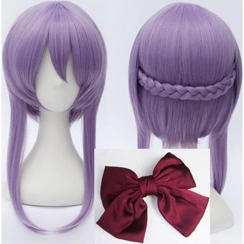 Seraph of the end Hiiragi Shinoa Wigs Light Purple Heat Resistant Synthetic Hair Perucas Cosplay Wig + Wig Cap + Bowknot Hairpin