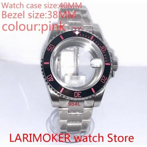 Suitable for NH35 NH36 Miyota 8215 40 mm sapphire glass 904L stainless steel case transparent back with bezel Rose pink