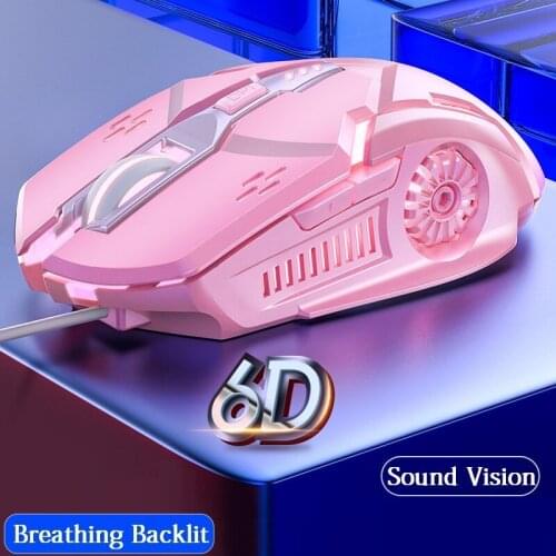 Wired Gaming Mause Pink Mouse USB Optical Game Ergonomic 6 Buttons Mice Laptop Computer RGB Backlit With 7 Colors Light
