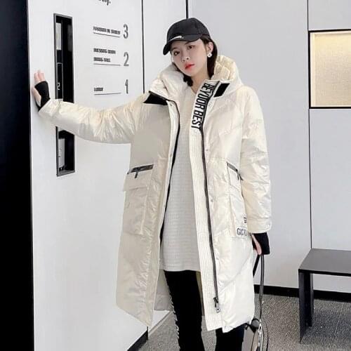2021 New Hooded Down Parka Jacket Long Women Winter Down Coats Thicken Warm White Duck Down Coat Female Korean Glossy Parka Coat