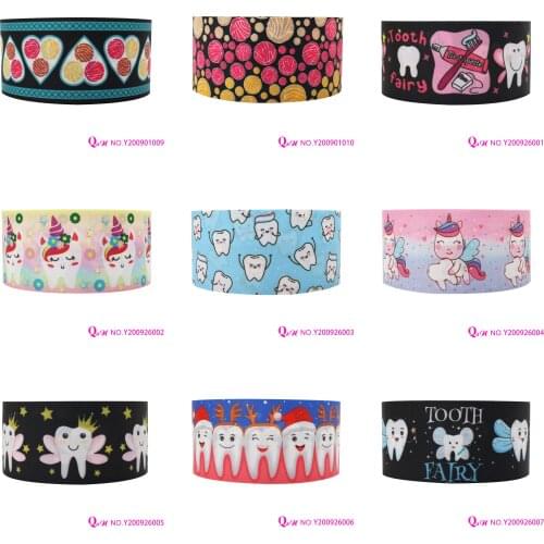 Q&N Ribbon 22mm~75mm Teeth Care Day Tooth Printed Grosgrain Ribbon Accessories DIY Material Craft Supplies Free Shipping