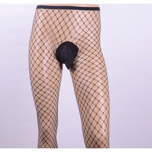 Sexy Men Fishnet Stocking Mesh Pantyhose Cock Pouch Seamless Tights Stockings Gar Wear Erotic Underwear Sissy Lingerie For Men