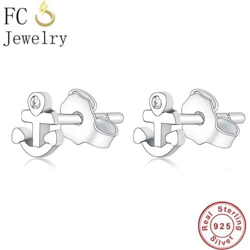 FC Jewelry 100% 925 Silver Small Cross Female Symbol Piercing Stud Earrings For Women Accessories Minimalist Brincos 2020 NEW