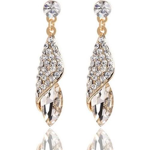 Crystal Earrings Gold Color Jewelry Fashion Female Bricons Jewelry Earring Brincos Rhinestone Water Drop Elegant for Women Alloy