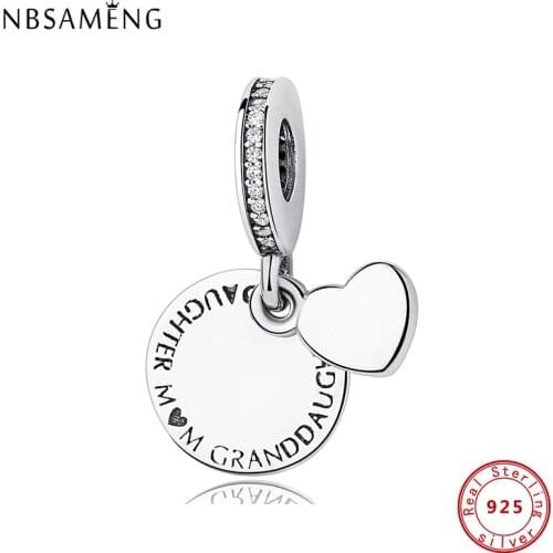 2020 100% Original 925 Sterling Silver CZ Charm Heart Three Generation Family Pendant Fit Original Bracelets DIY Women Jewelry