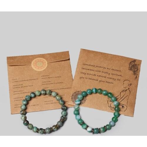 Package OF 8 mm African Turquois Beads Bracelets For Men Frosted Stone Beads Circle Charm Bracelet Women Elastic Pulsera Jewelry