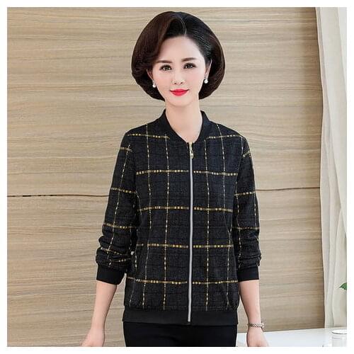 2021 Spring Autumn Fashion Middle-aged Women Causal Plaid Loose Jackets Pocket Zipper Outwear Female Long Sleeve Short Coat W507
