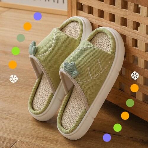 Four Seasons Linen Slippers for 2021 Cute Cartoon Carrot Pattern Couples Sandals Indoor Mute and Antiskid Soft Soled Babouche