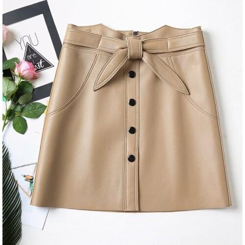Womens Genuine Leather Skirt Women Natural Real Sheepskin Office Ladies High Waist Elegant Mini Short A-Line Skirts Work Wear