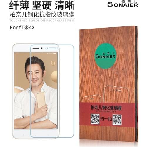 2pcs/Lot Bonaier oleophobic coating Anti fingerprint Explosion-proof Screen Protector Tempered Glass for Redmi 4X+Back Film+Gift