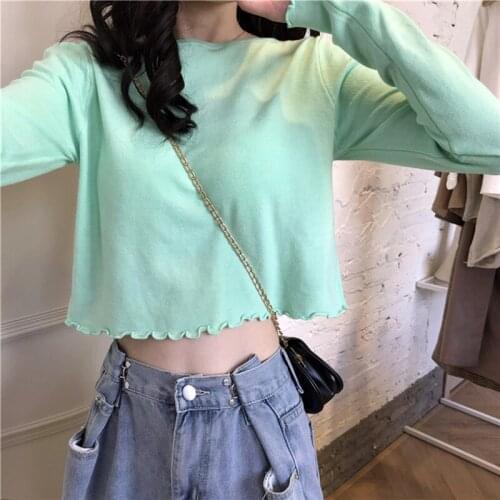 Spring Autumn 2021 New Korean Fashion Casual Long Sleeve Tshirts Woman Clothes All Match Elegant Tops Cotton Tee Shirt Femme