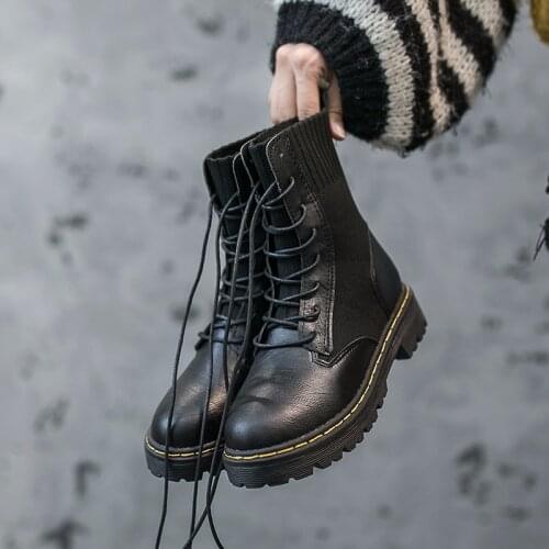 Women Black Boots Warm British Style Retro PU Ankle Boots Casual Fashion Ladies Shoes Slip on Winter Boots Plus Size 35-43