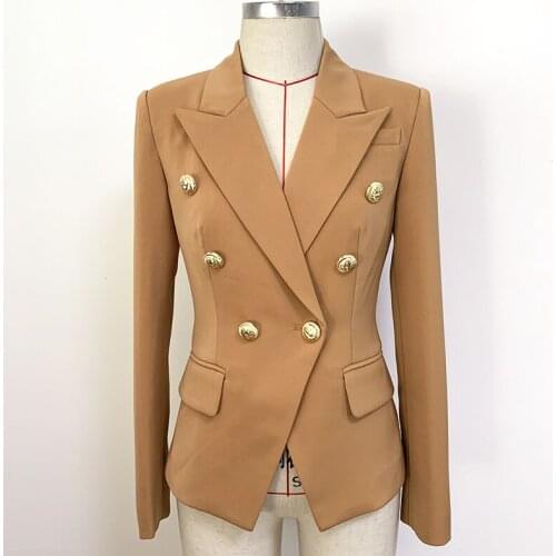 HIGH QUALITY Newest 2021 Star Style Designer Jacket Womens Classic Lion Buttons Double Breasted Slim Fit Blazer Brown