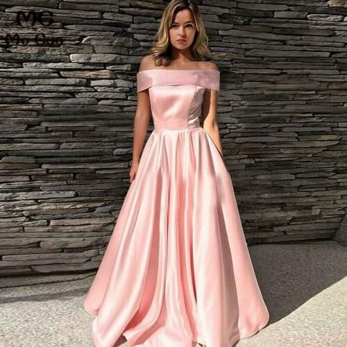 In stock 2019 Ready Off Shoulder Evening Dresses Short Sleeve Draped Womens Evening Dresses Satin A-Line Custom Made