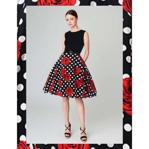 2021 New Summer Women Sleeveless Slim Vest Dress Fashion Printed Patchwork Big Hem Hepburn Vintage Dress