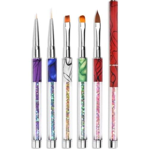 1pcs Sequins Handle Nail Art Painting Brush Pen UV Gel Polish Carved Design Drawing Flower Line DIY Manicure Accessory