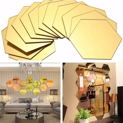 12Pcs Hexagon 3D Acrylic Mirror Wall Stickers DIY TV Background Room Sticker Wall Decor Bedroom Bathroom Room Accessories