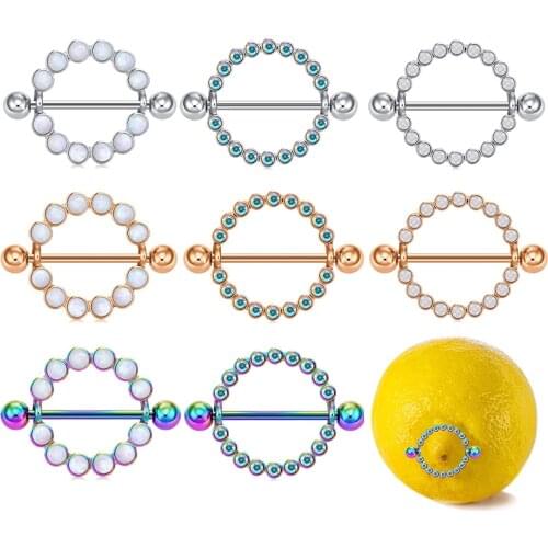 14G 2pcs Titanium Nipple Piercing Heart Barbell Opal Nipple Shield Flower Charming Nipple Rings For Women Body Piercing Jewelry