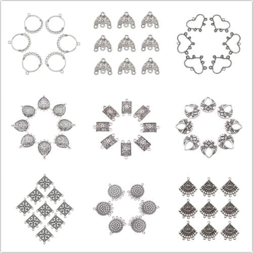 20pcs Antique Silver Hat/Flower/Moon-Shaped Tibetan Style Chandelier Components Links Connectors for DIY Earring Necklace Making