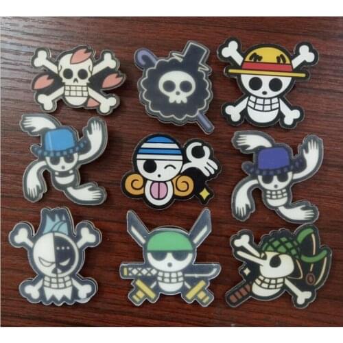 9pcs/set Anime Cartoon One Piece Luffy Skeleton Flags Badge Brooch Acrylic Badge Pins