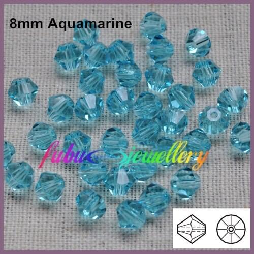 Free Shipping! 144pcs/Lot, AAA Chinese Top Quality 8mm Aquamarine Crystal Bicone Beads
