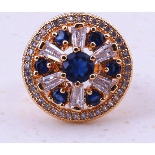 Shining Blue Crystal & Cubic Zirconia Rings Yellow Gold Color Women Fashion Party Engagement Trendy Jewelry I0068