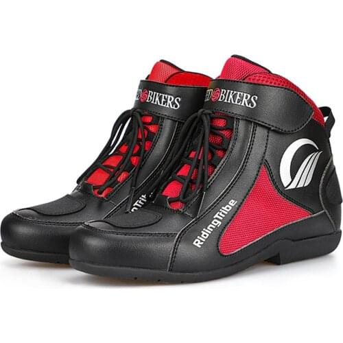 Red Motorcycle Boots Men Road Street Casual Shoes Motorbike Riding Motocross Boots Breathable Chopper Touring Moto Boots