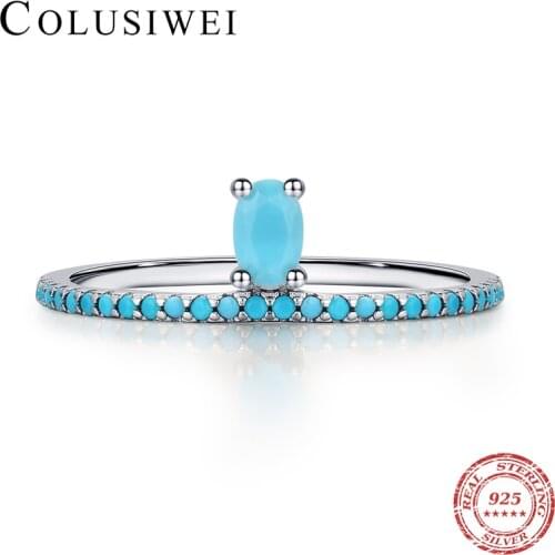 Colusiwei 925 Sterling Silver Vintage Crown Finger Rings for Women Stackable Turquoise Rings Band Anniversary Fine Jewelry